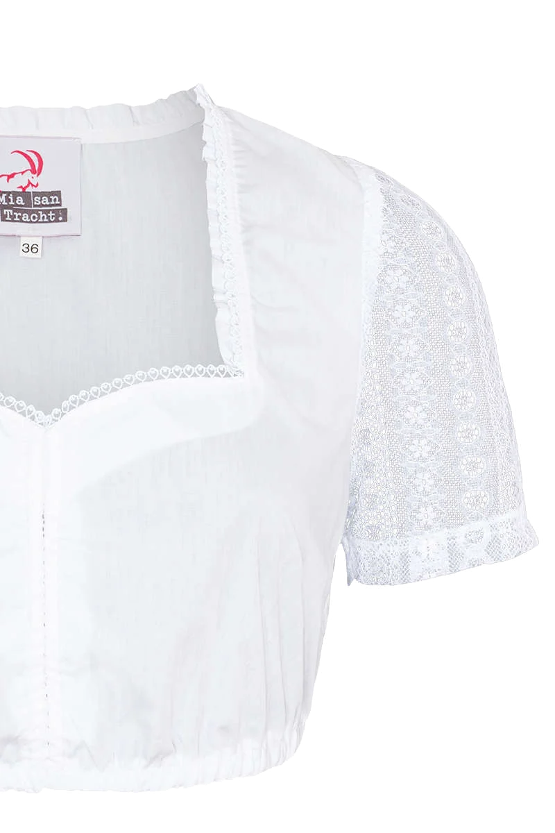 Dirndlbluse mit variablem Balkonettausschnitt und Spitzenärmel