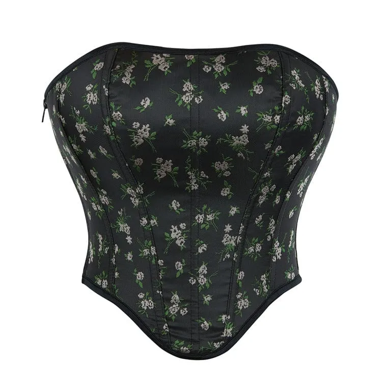 Überbrustkorsett für Damen mit Gothic-Blumenmuster und seitlichem Reißverschluss