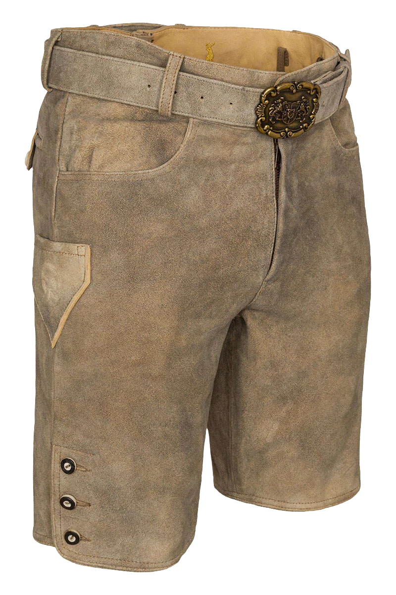 Kurze Herren Lederhose mit Reißverschluss Gürtel mit Bayernwappen