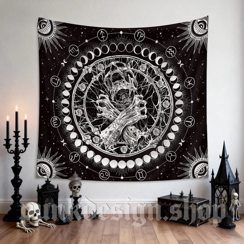 Gotischer Wandteppich mit Totenkopfmotiv für Zuhause