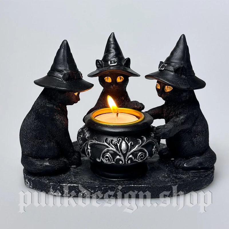 Gotischer Zauberkatzen-Kerzenständer-Ornament für Zuhause