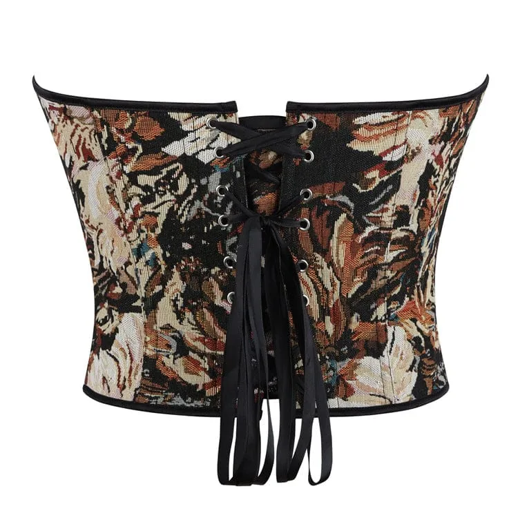 Gothic-Schnürkorsett für Damen mit floralem Jacquardmuster und Überbrustumfang
