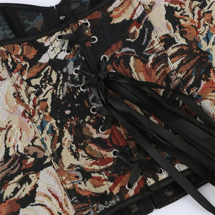 Gothic-Schnürkorsett für Damen mit floralem Jacquardmuster und Überbrustumfang