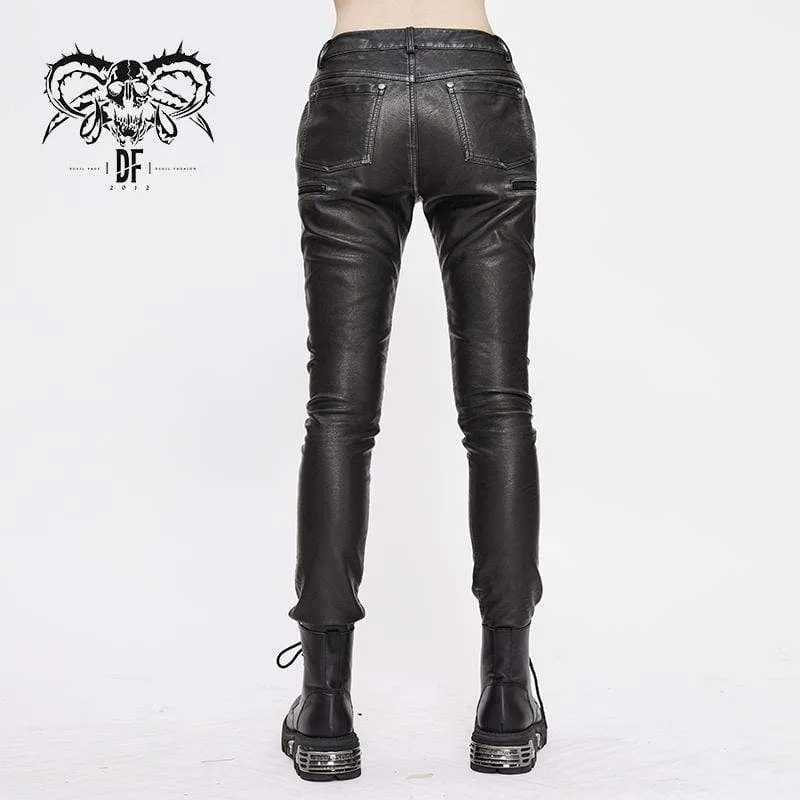 Damen Gothic Kunstleder Reißverschluss Hose
