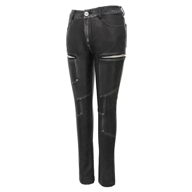 Damen Gothic Kunstleder Reißverschluss Hose