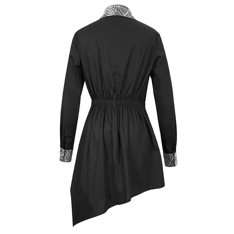 Damen Gothic Mesh Splice Unregelmäßiges Rüschenhemd Schwarz