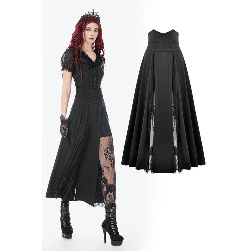 Gothic-Rock für Damen mit floralem Print und hohem Bund aus Mesh, lang und hochgeschnitten