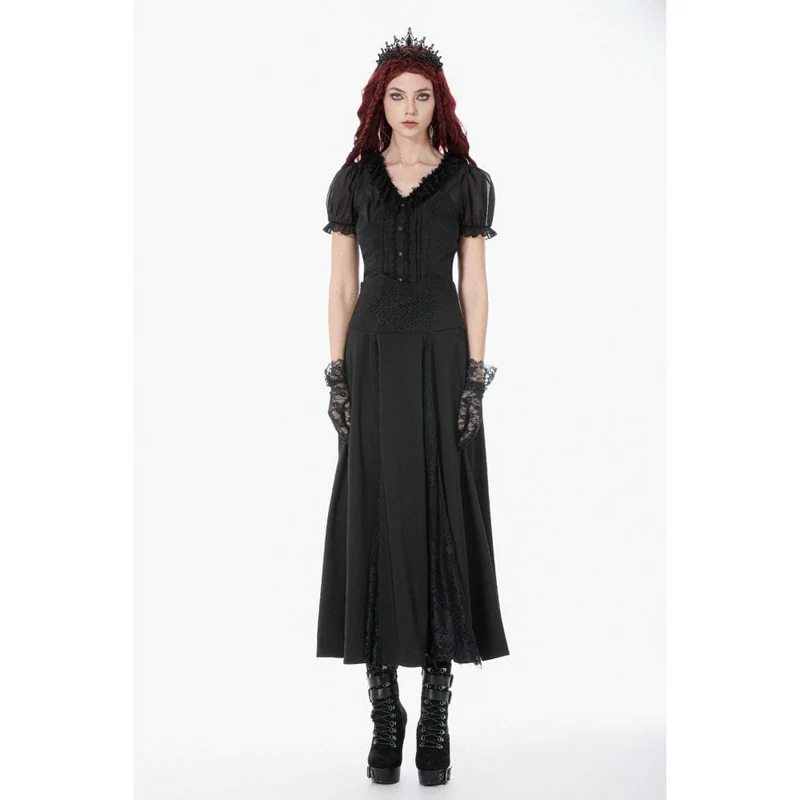 Gothic-Rock für Damen mit floralem Print und hohem Bund aus Mesh, lang und hochgeschnitten
