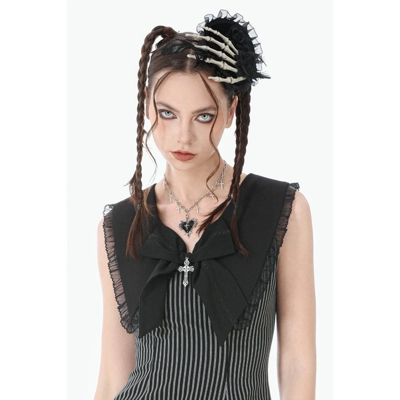 Gothic-Kreuz-Halskette mit schwarzem Herz für Damen