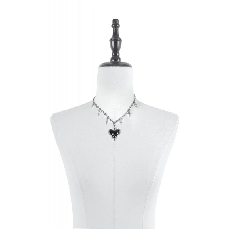 Gothic-Kreuz-Halskette mit schwarzem Herz für Damen