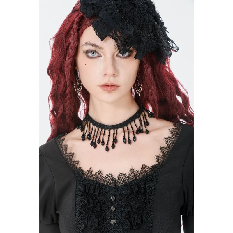 Gothic-Choker für Damen mit Perlen und Quasten