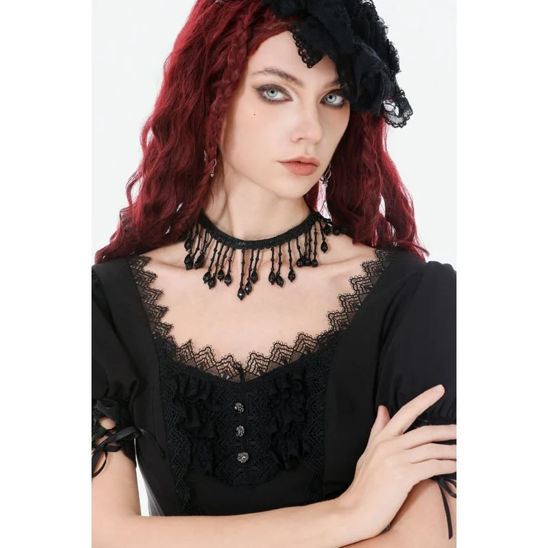 Gothic-Choker für Damen mit Perlen und Quasten