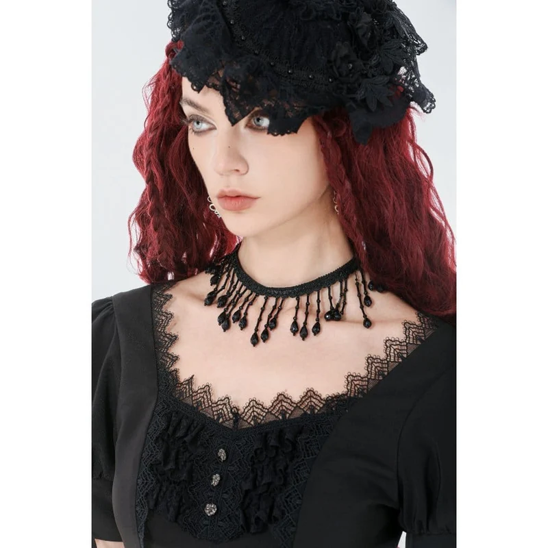 Gothic-Choker für Damen mit Perlen und Quasten