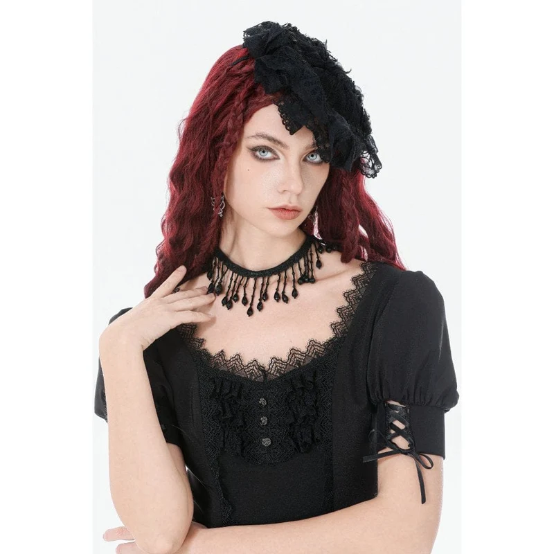 Gothic-Choker für Damen mit Perlen und Quasten