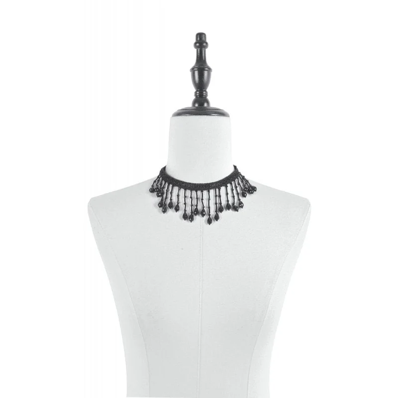 Gothic-Choker für Damen mit Perlen und Quasten