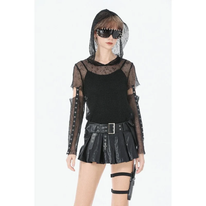 Punk-Mesh-Kapuzenoberteil für Damen mit Lochmuster