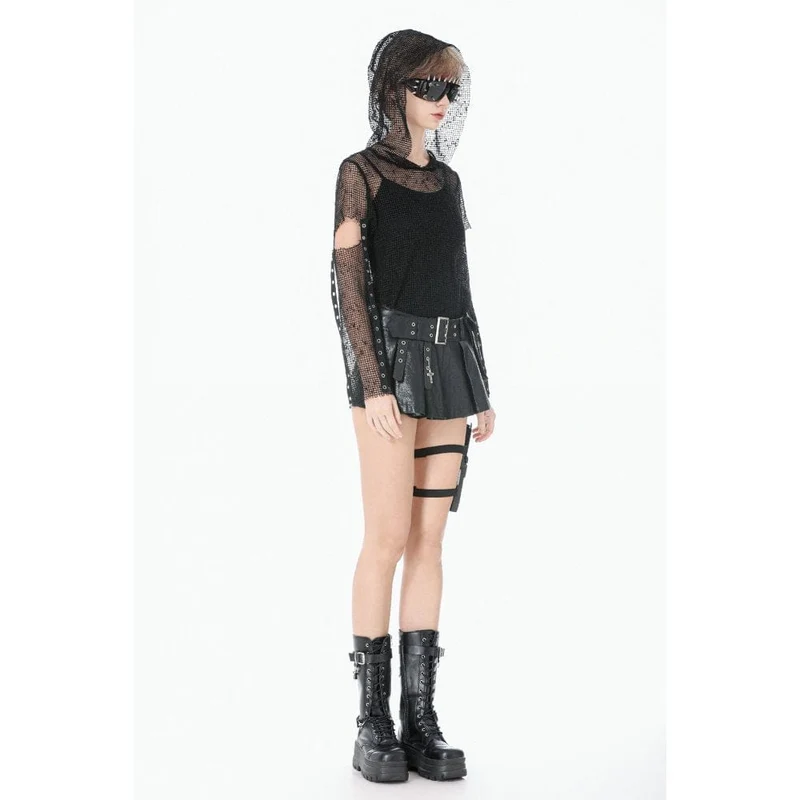 Punk-Mesh-Kapuzenoberteil für Damen mit Lochmuster