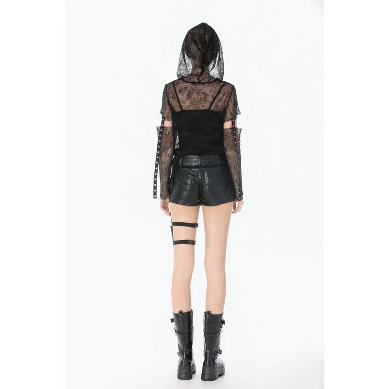 Punk-Mesh-Kapuzenoberteil für Damen mit Lochmuster