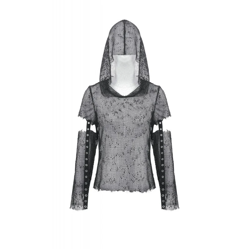 Punk-Mesh-Kapuzenoberteil für Damen mit Lochmuster