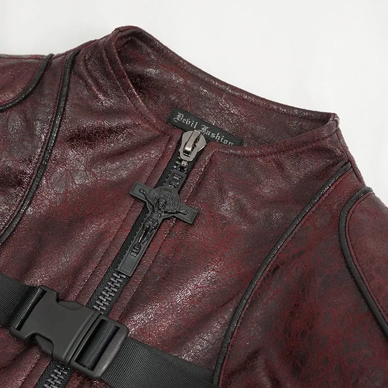 Punk-Mantel aus Kunstleder mit Doppelschnalle für Damen in Rot