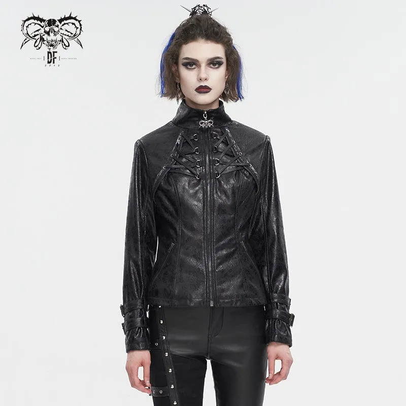 Punk-Jacke mit knisternder Schnalle und Stehkragen für Damen