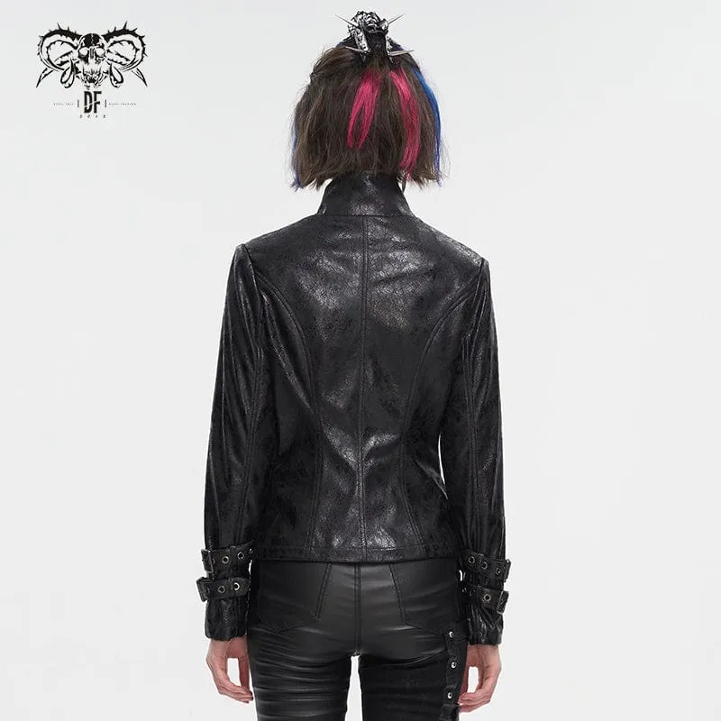 Punk-Jacke mit knisternder Schnalle und Stehkragen für Damen