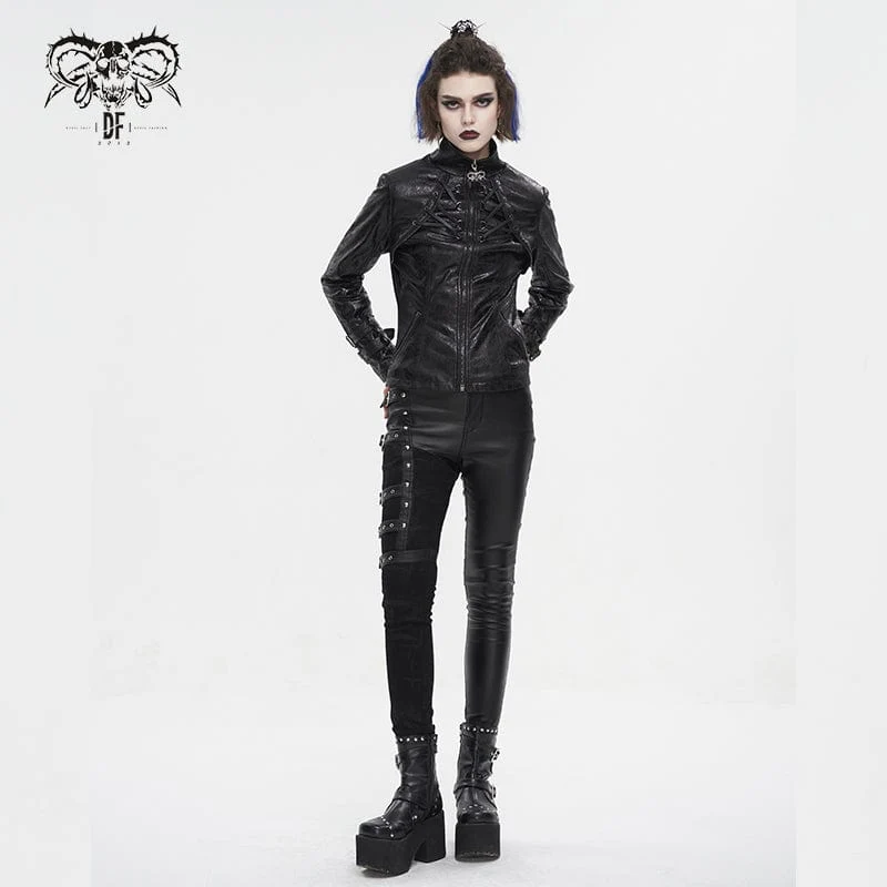 Punk-Jacke mit knisternder Schnalle und Stehkragen für Damen