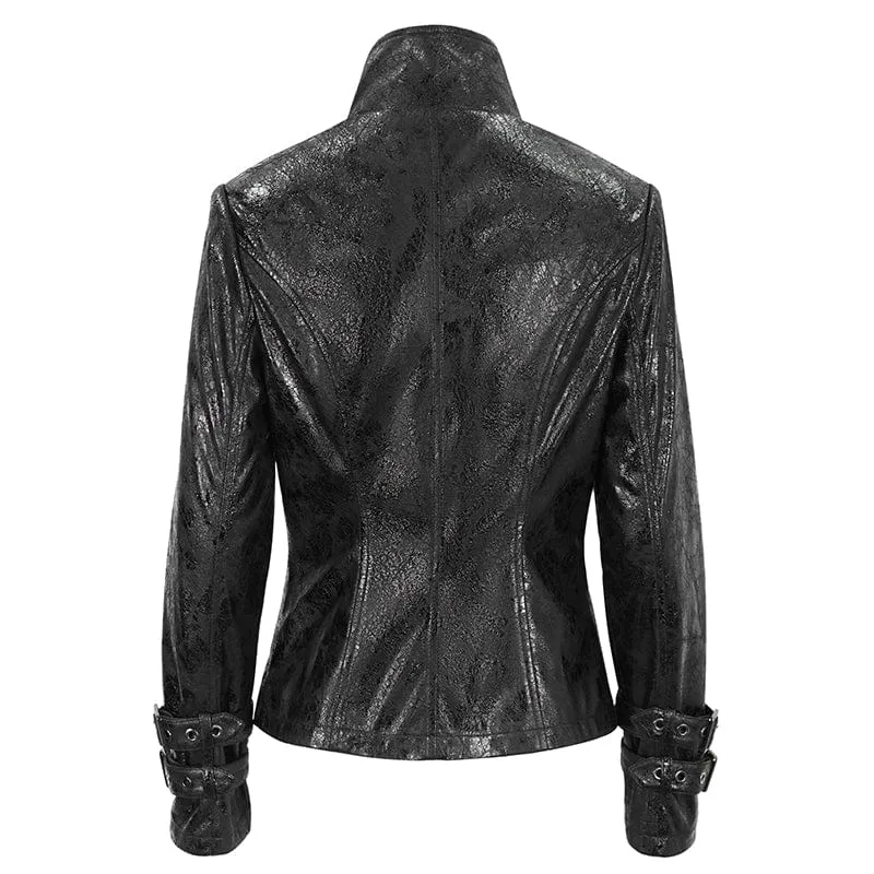 Punk-Jacke mit knisternder Schnalle und Stehkragen für Damen