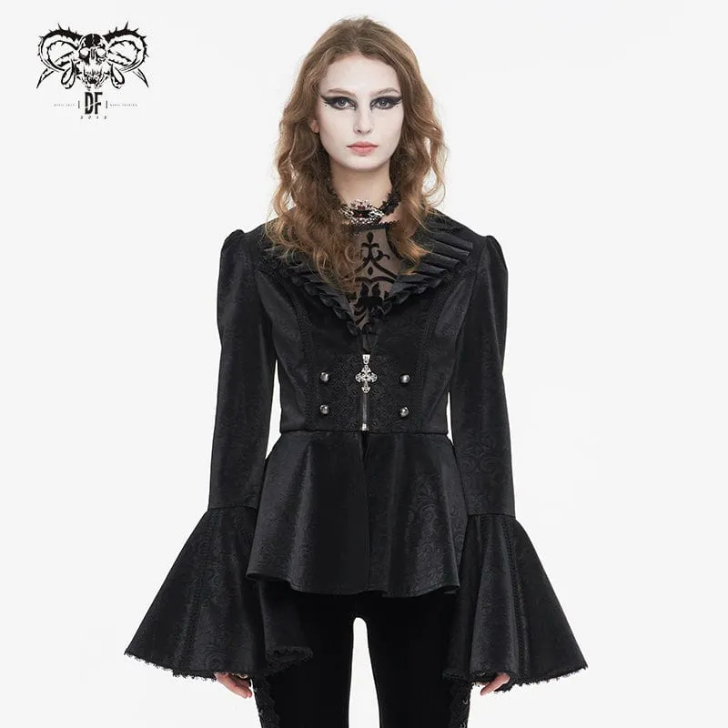 Gothic-Jacke mit Rüschenkragen und ausgestellten Ärmeln für Damen