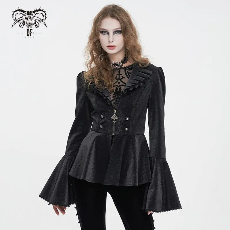 Gothic-Jacke mit Rüschenkragen und ausgestellten Ärmeln für Damen