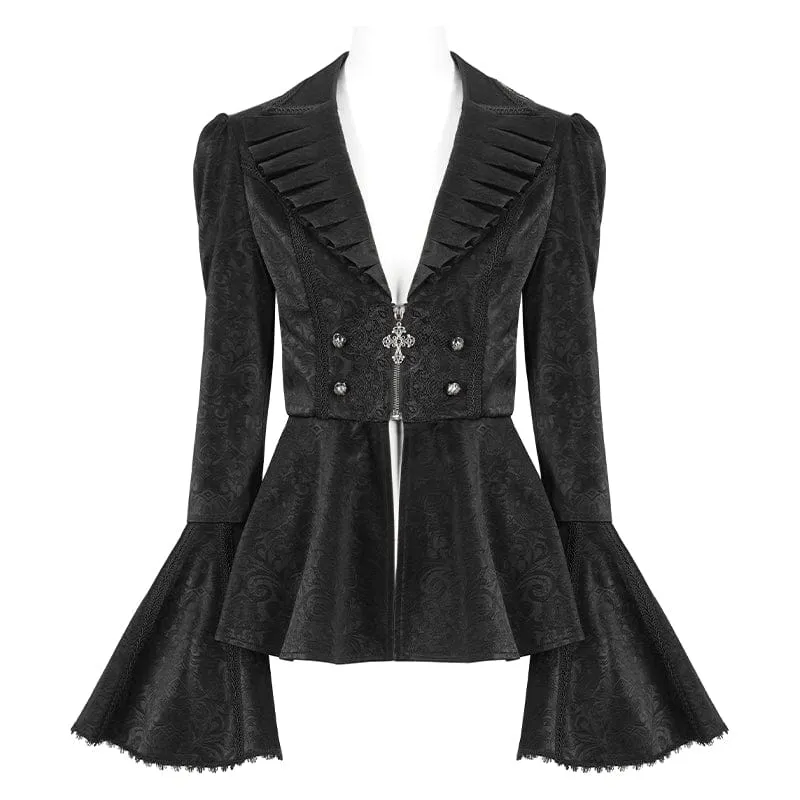 Gothic-Jacke mit Rüschenkragen und ausgestellten Ärmeln für Damen