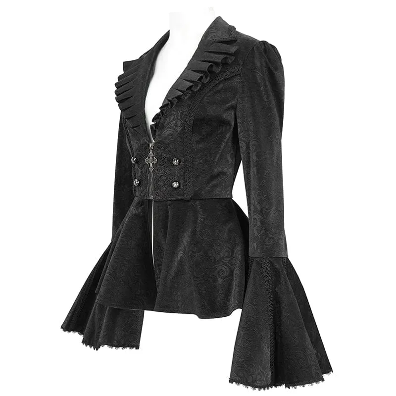 Gothic-Jacke mit Rüschenkragen und ausgestellten Ärmeln für Damen