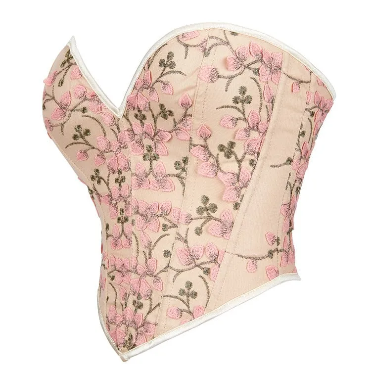 Damen Gothic Vollbrustkorsett mit tiefem Ausschnitt und floraler Stickerei