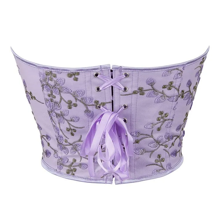 Damen Gothic Vollbrustkorsett mit tiefem Ausschnitt und floraler Stickerei