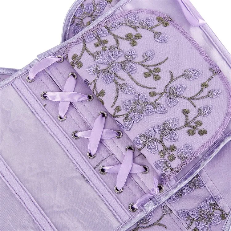 Damen Gothic Vollbrustkorsett mit tiefem Ausschnitt und floraler Stickerei