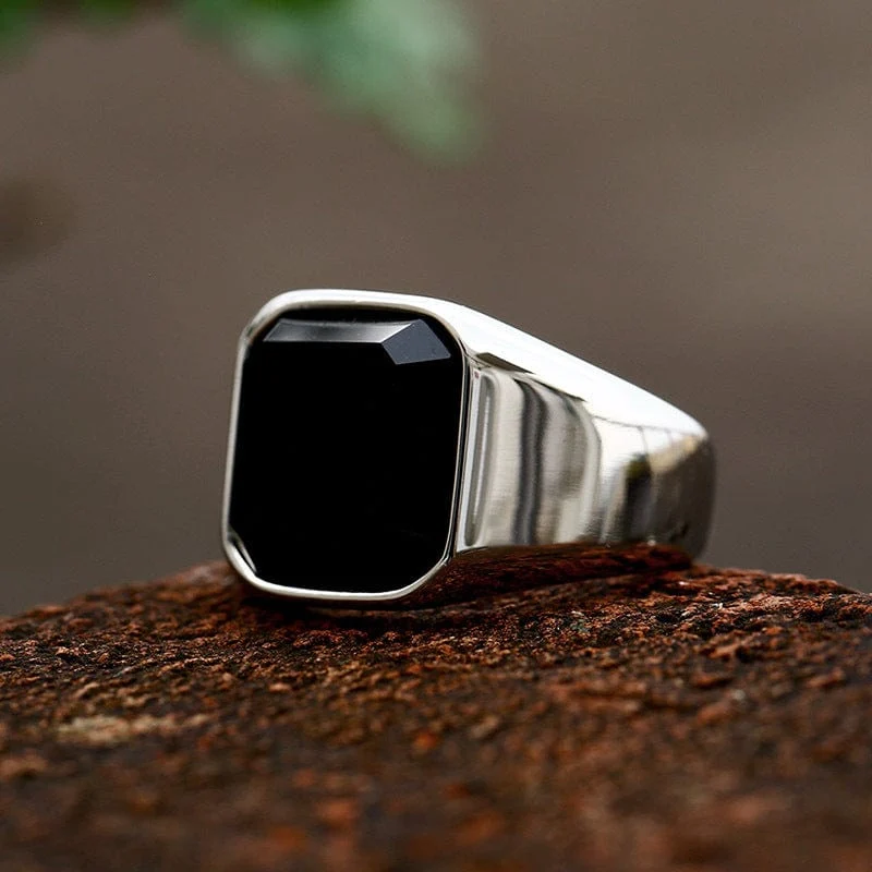 Herren-Punk-Ring aus schwarzem Achat