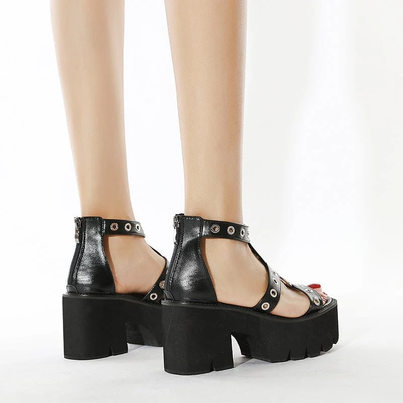Punk-Ösen-Ring-Reißverschluss-Sandalen für Damen