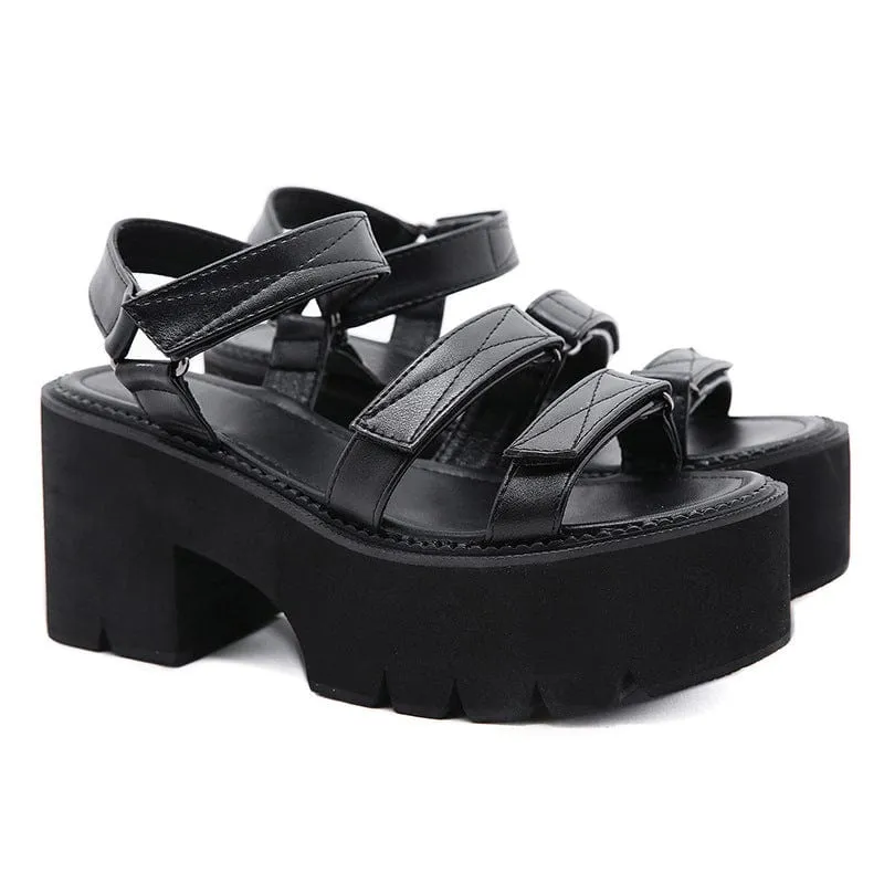 Punk-Plateausandalen mit Klettverschluss für Damen