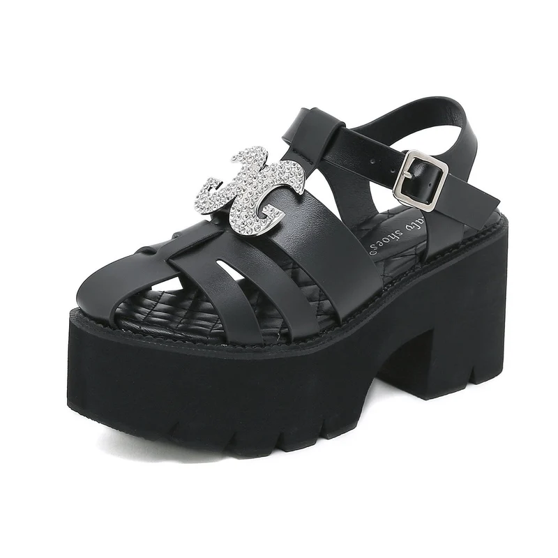 Punk-Plateausandalen mit Strass-Schnalle für Damen