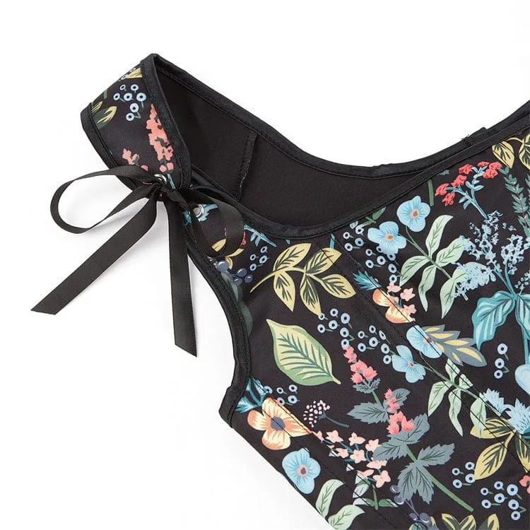Damen Gothic-Vollbrustkorsett mit Blumenmuster