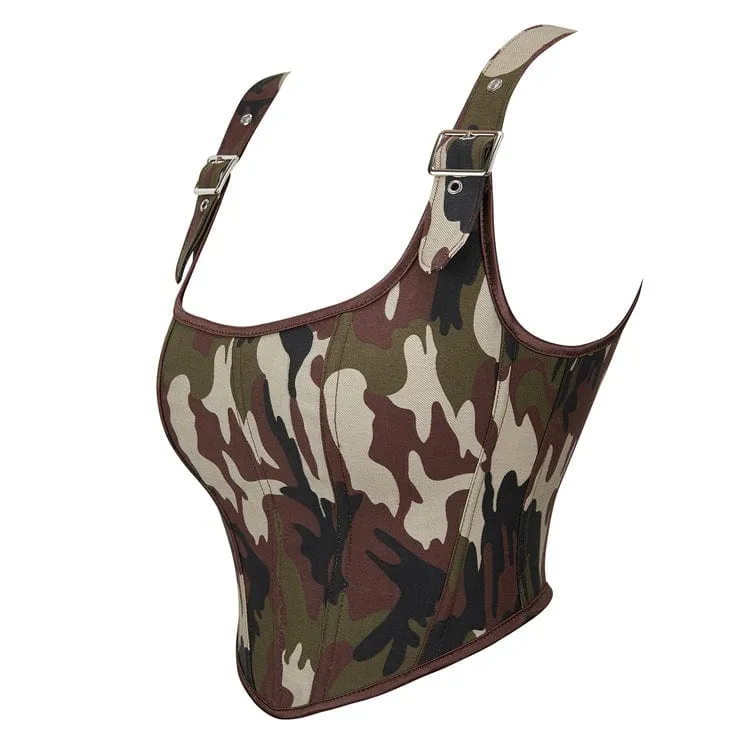 Damen-Overbust-Korsett mit Grunge-Camouflage-Schnallen