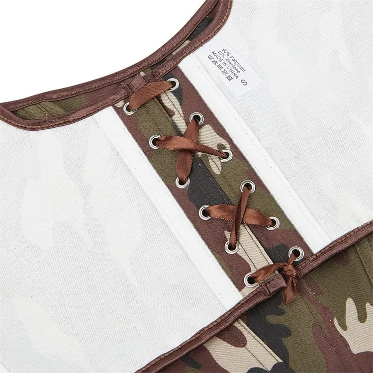 Damen-Overbust-Korsett mit Grunge-Camouflage-Schnallen