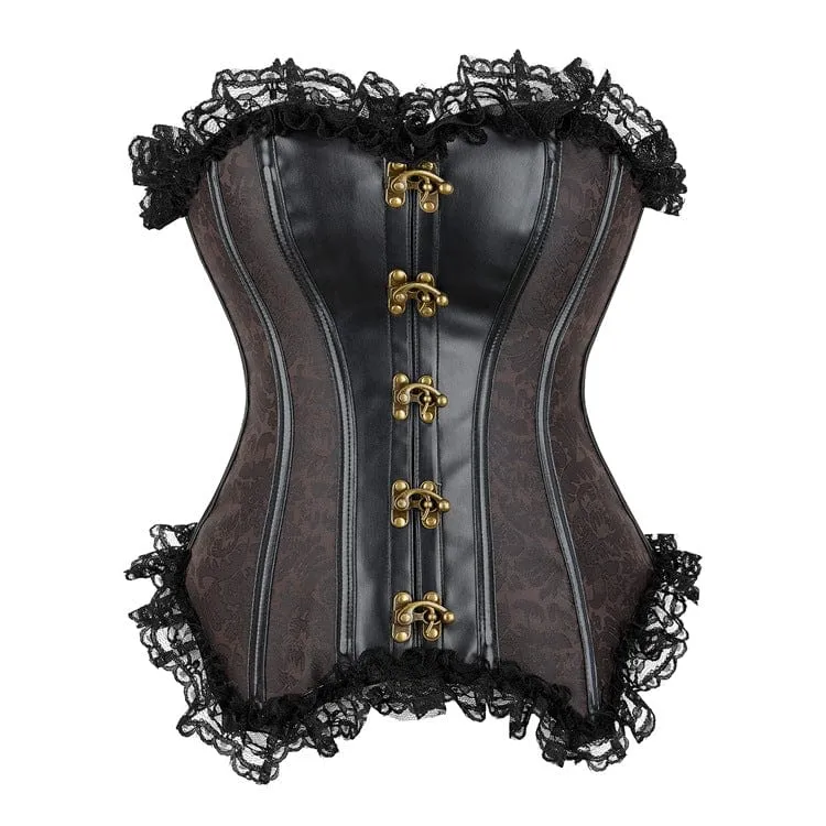 Damen Gothic Kunstleder Splice Lace Vollbrustkorsett