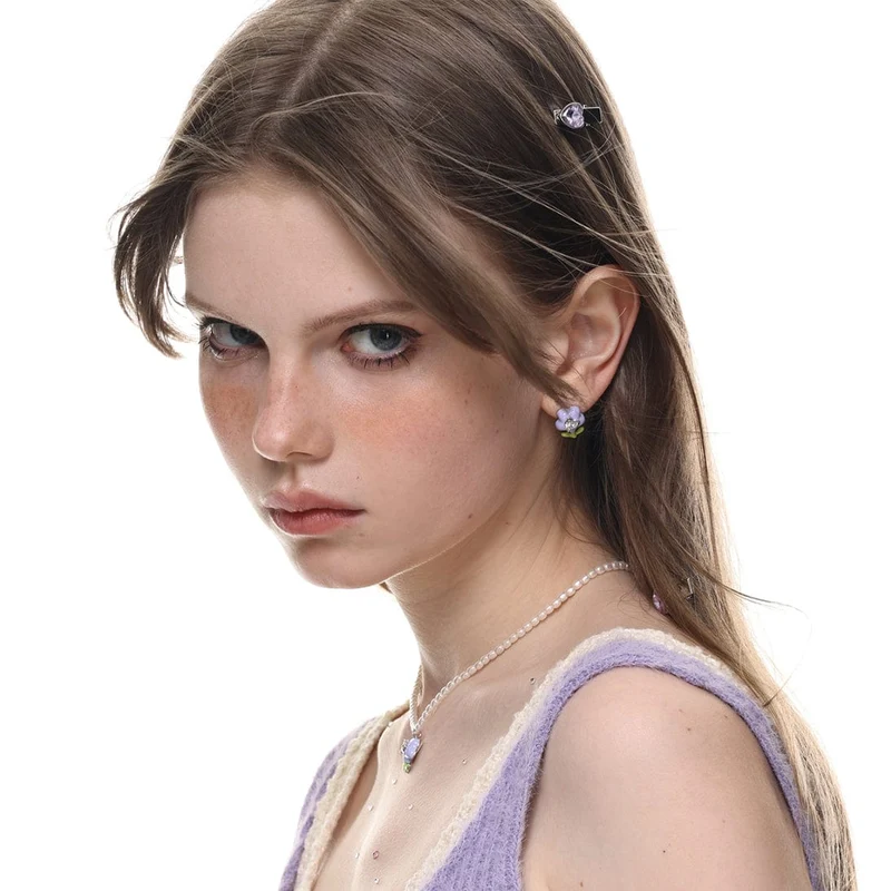 Damen-Ohrringe „Lolita“ mit bunten Tulpen und Diamanten