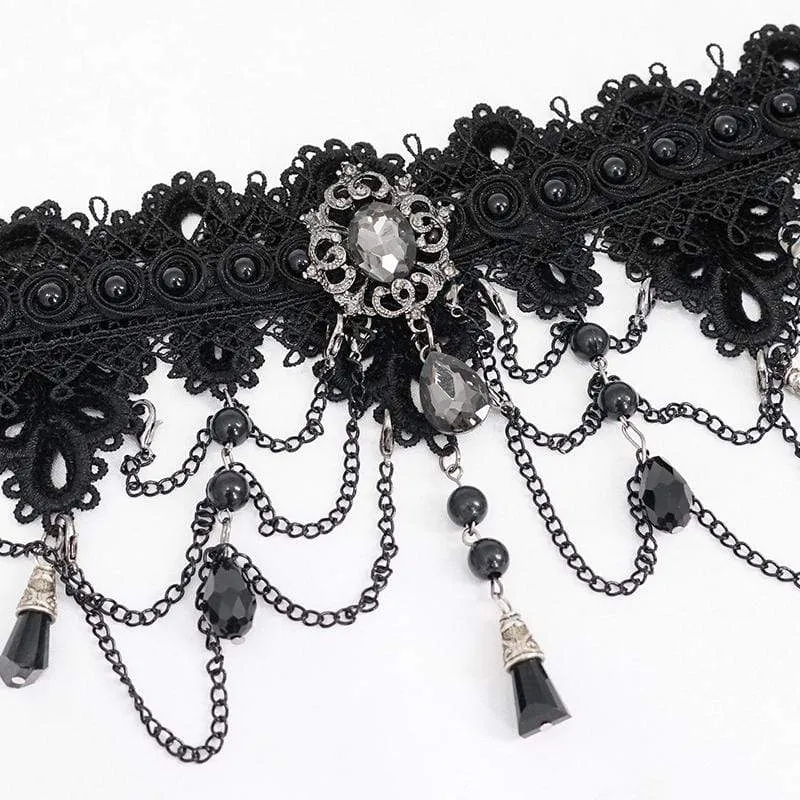 Frauen Victorian Gothic Black Broad Scalloped Lace Halsreif