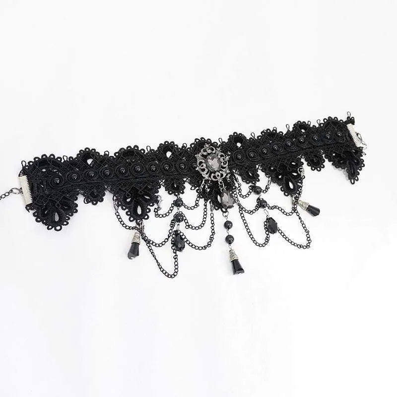 Frauen Victorian Gothic Black Broad Scalloped Lace Halsreif