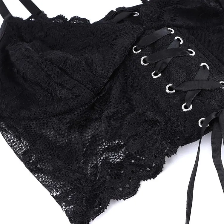 Gothic-Bustier für Damen mit Blumenmuster, Schnürung und Mesh-Einsätzen
