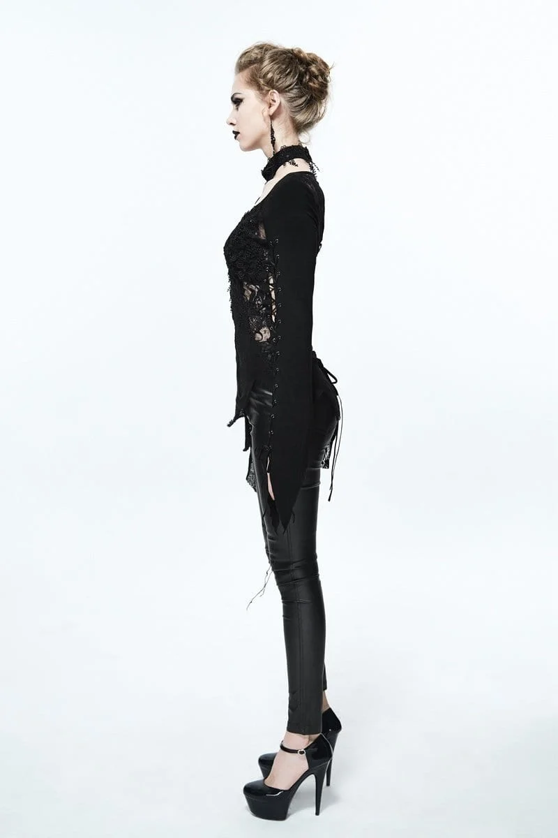 Asymmetrisches, spitzenbesetztes Goth-Top für Damen