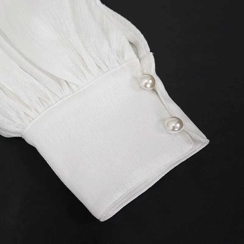 Damen Gothic Riemchen Schulterfrei Spitzensaum Weißes Hemd