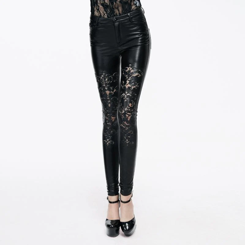 Punk-Hose aus Kunstleder im Cutwork-Design für Damen